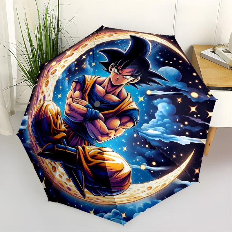 1 PC Automatic Folding Umbrella - Son Goku Pattern Portable Foldable Design With 8 Ribs Christmas Birthday Gifts