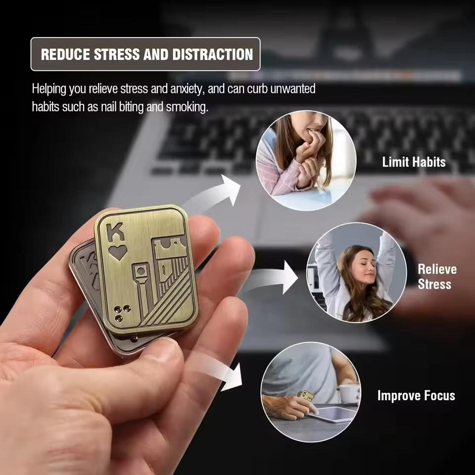 1PCS Poker A K Metal Push Poker EDC Fingertip Gyro Toy Decompression Metal Two-Layer Poker Card Office Casual Toy Finger Rotator