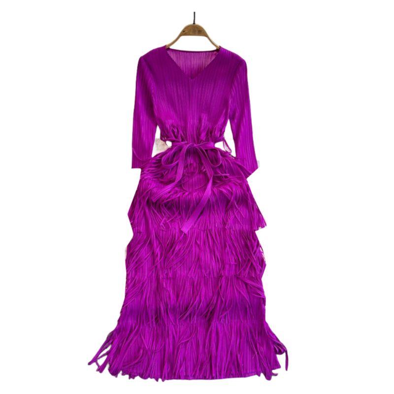 Accessible Luxury Socialite Sanzhai Ruched Half Sleeve Tassel Dress