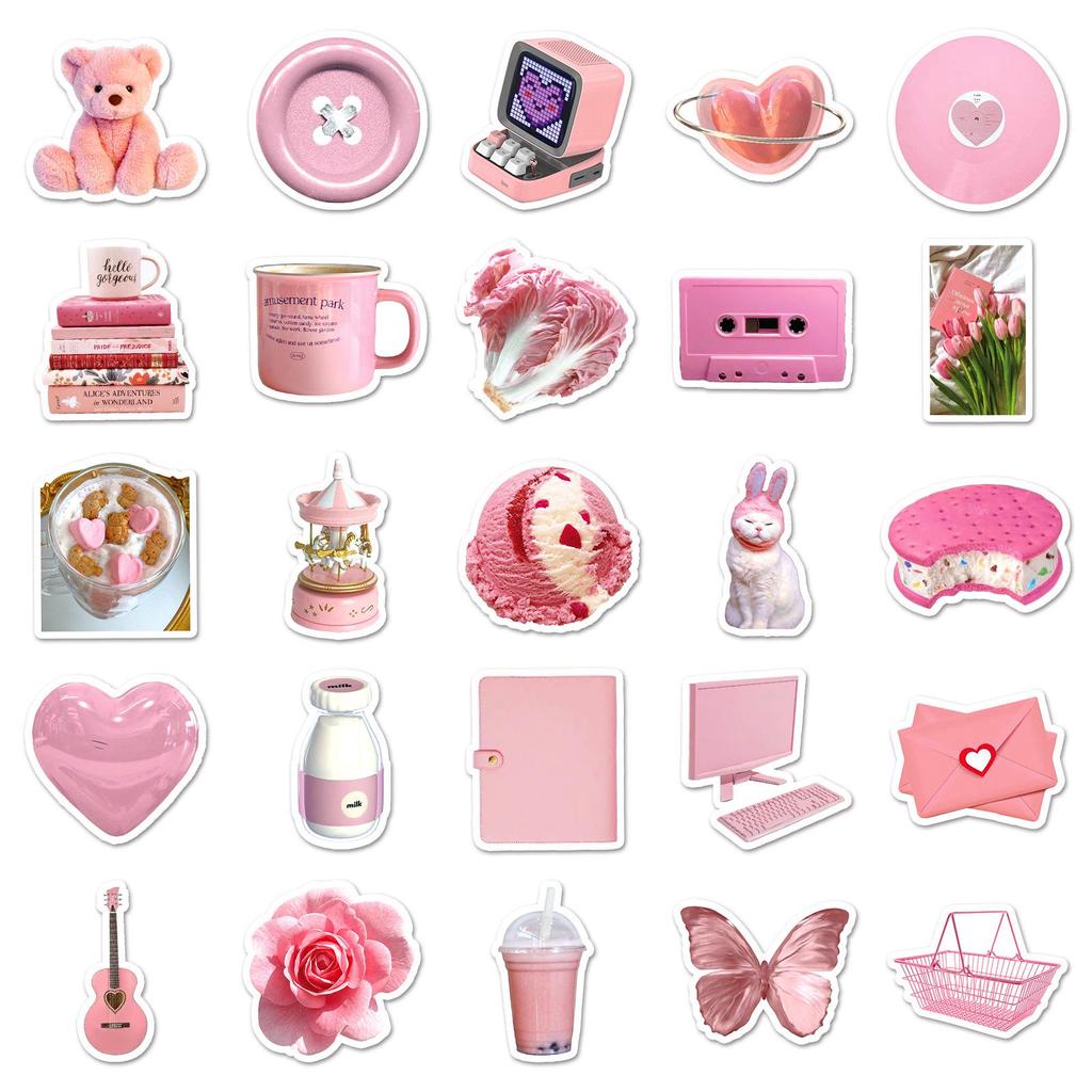 50 Pink INS Style Graffiti Stickers for Personalized DIY Projects: Diary, Milk Tea Cup, and Suitcase Decoration