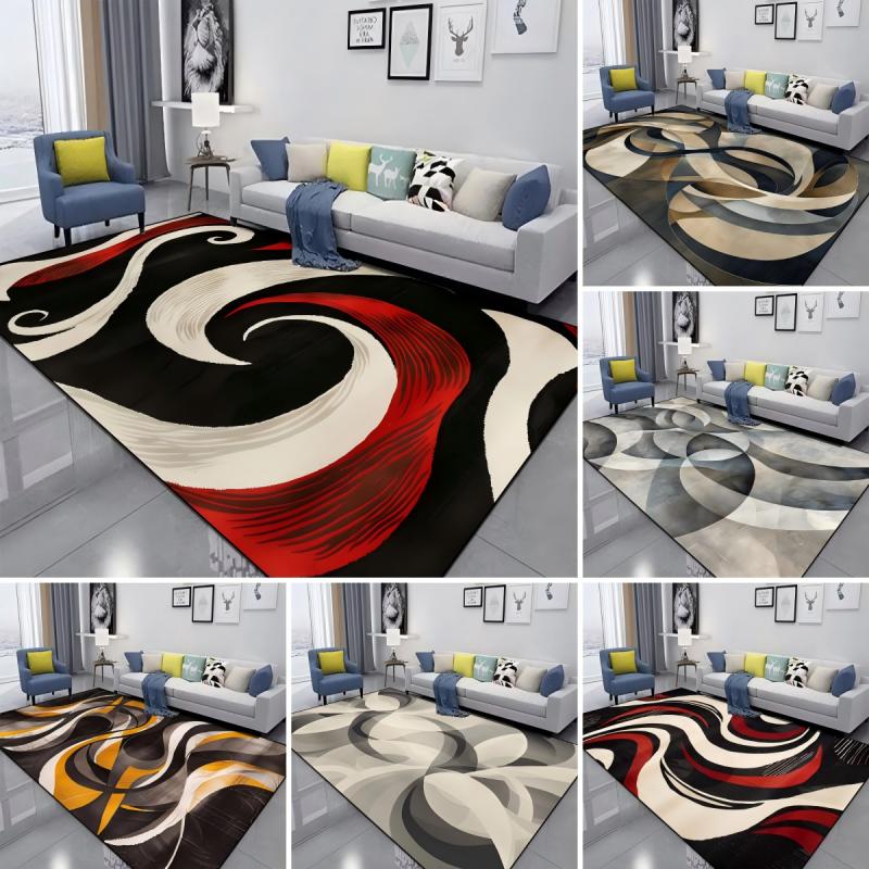 Red Black Swirl Carpet Home Bedroom Hallway Floor Decor Large Size Mat Non-slip Coffee Table Area Rug Bathroom Washable Doormat