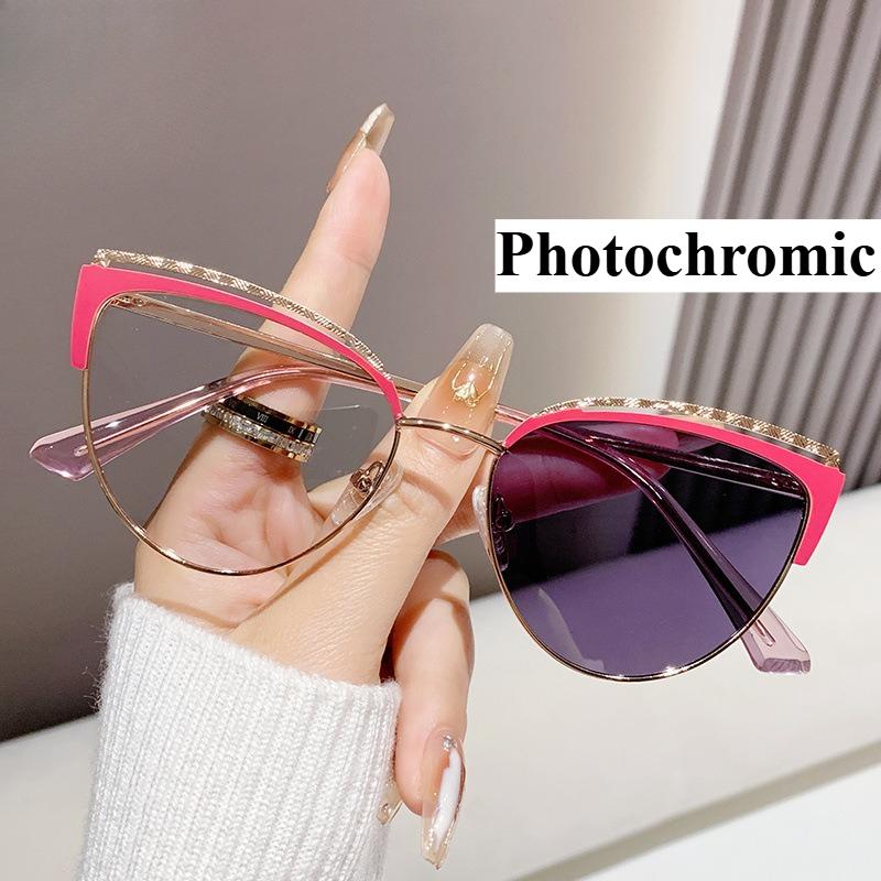 Photochromic Glasses Anti Blue Light Minimalist Style Flat Glasses Ultra Light Eyeglass Frame Metal Spring Eyeglass Legs