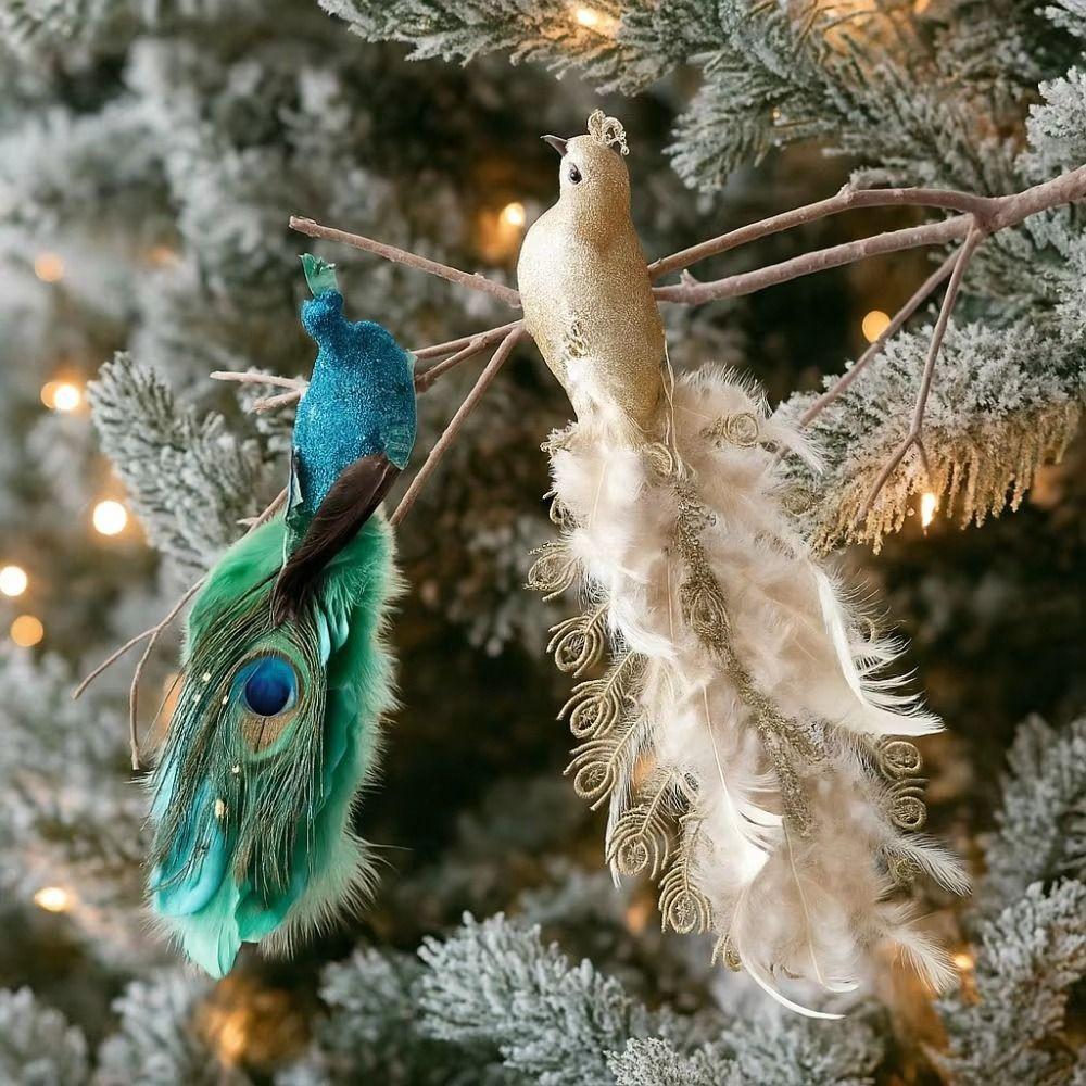 Shimmering Christmas Peacock Decoration Foam Realistic Feathers Simulated Peacock Cartoon DIY Crafts Peacock Doll Toy