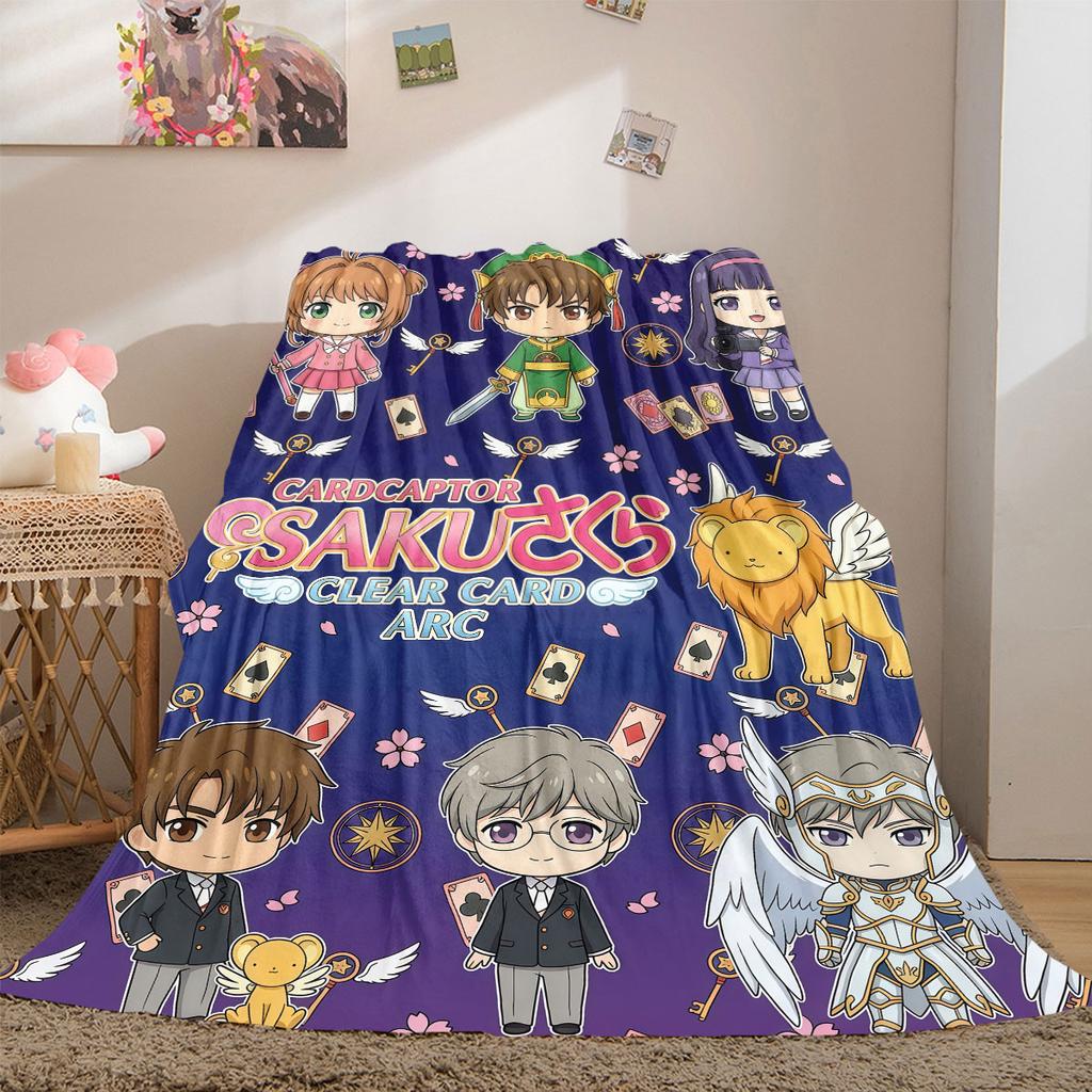Cardcaptor Sakura Bold 2D Print Flannel Blanket, Cartoon Pattern for Bed, Cozy Travel Picnic Essentials Blanket_LIAN