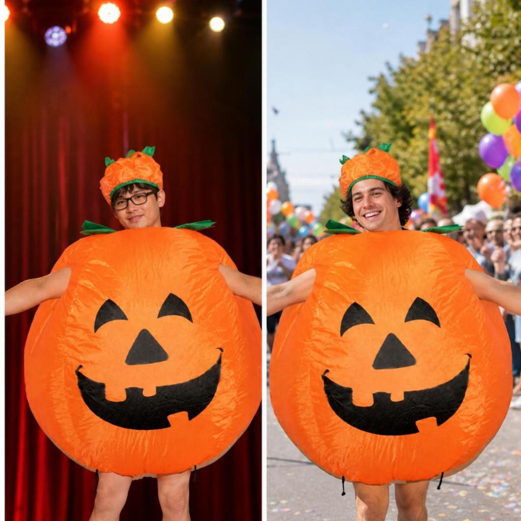 Costume di Zucca Intero con Dettagli di Gambo e Foglia Abito Fatto a Mano Taglia Larga