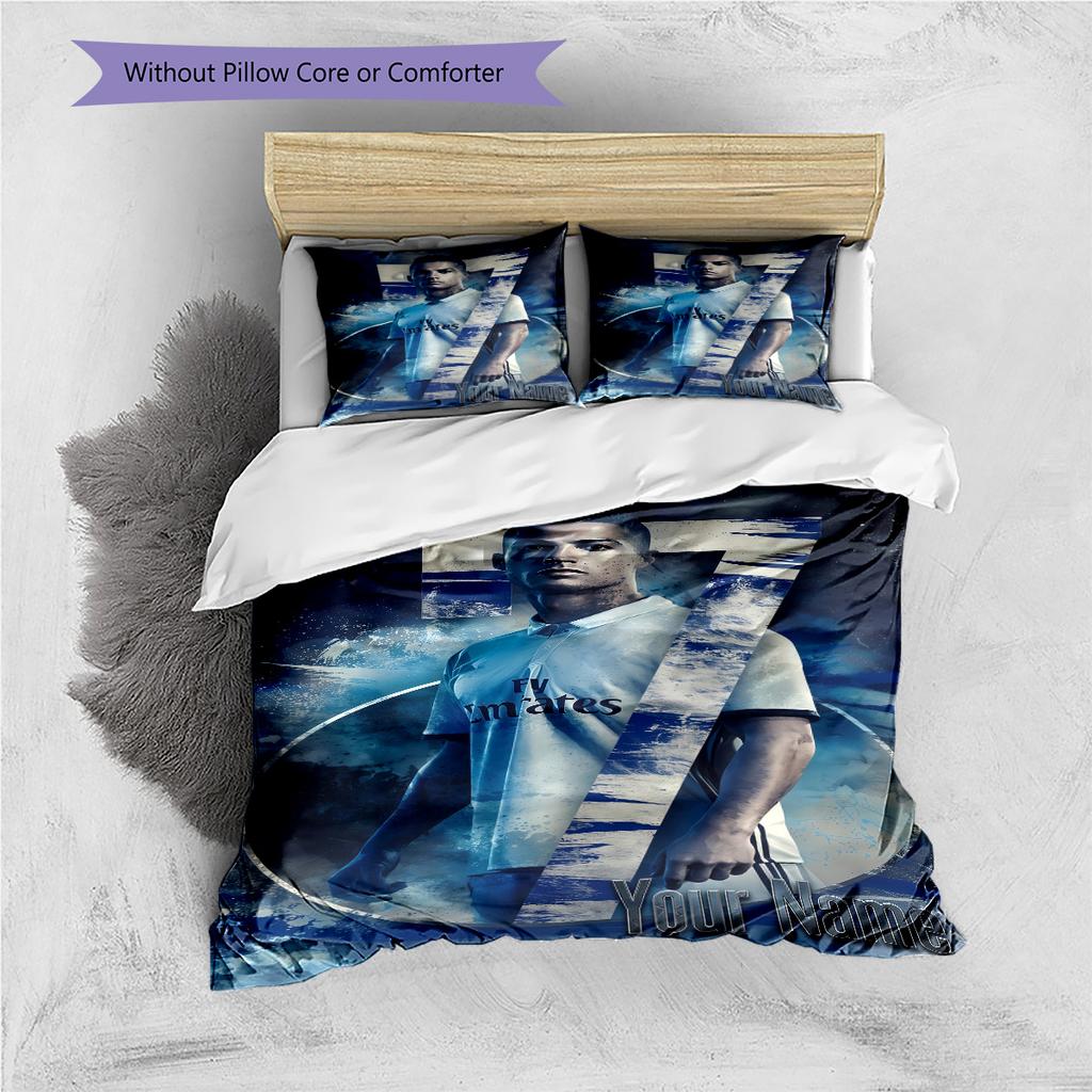 Custom Name Football Legend Blue Bedding,Quilt Set Quilt Cover Pillowcase Home Birthday Gift (1 * duvet cover + 2 * pillowcase, without core)