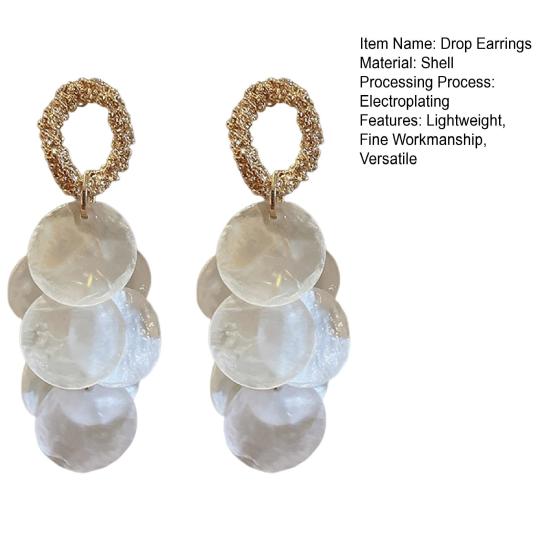 1 pár dámských visacích náušnic kulatých s mušlí, střapcem a dlouhých náušnic dámských puzetových náušnic pro rande, banket, taneční párty, doplňky