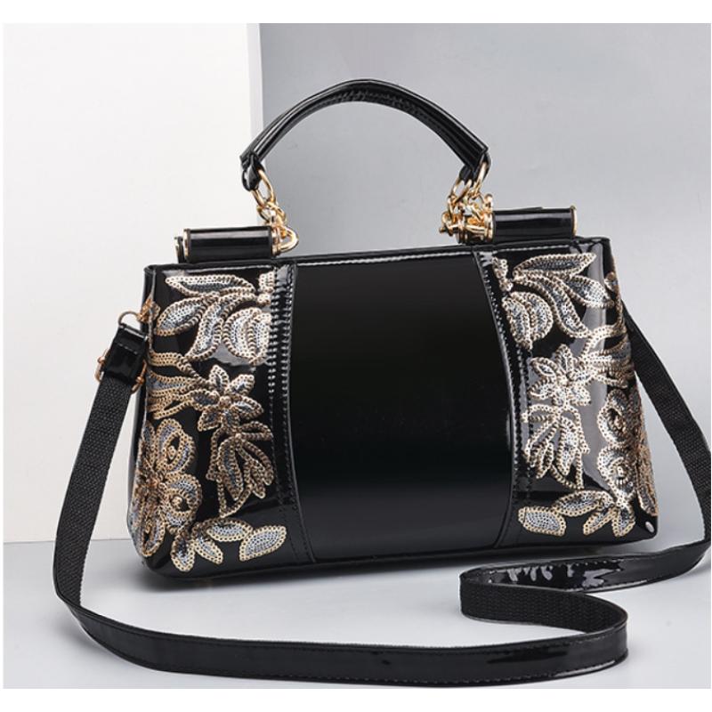 2026 New Lacquer Leather Shiny Face Women's Bag Middle Age Women's Handbag Retro Large Capacity Women's One Shoulder Crossbody Bag KTY