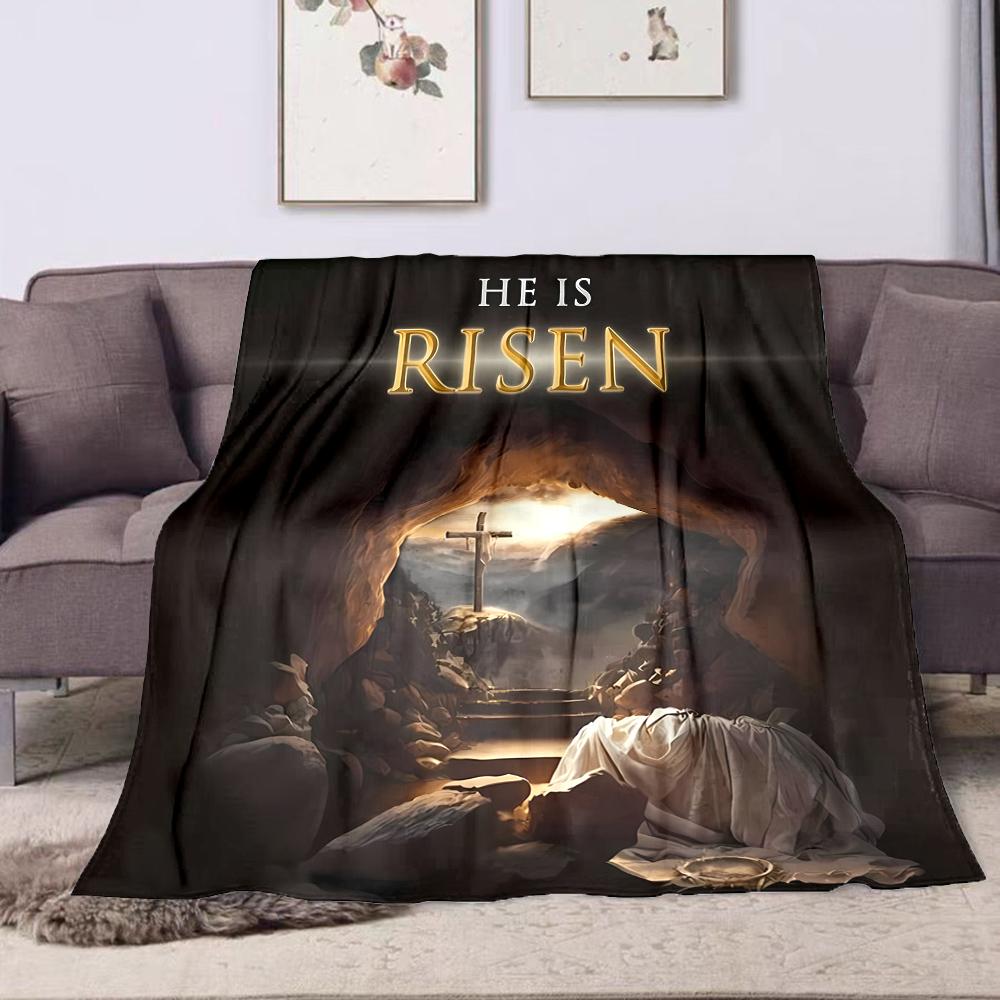"He Is Risen Cross Design" Patterned flannel blanket perfect for the bedroom living room, sofa, or a little nap