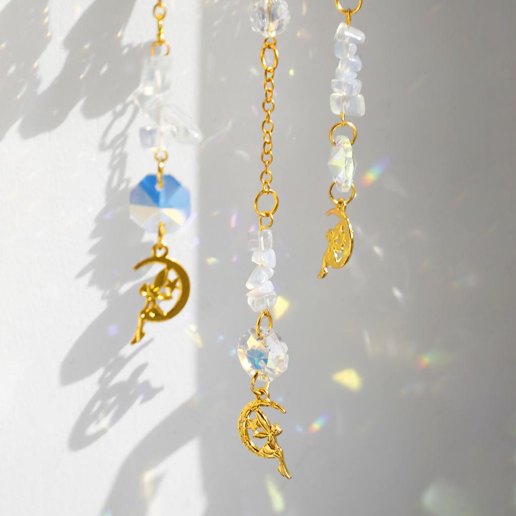 Kristall-Sonnfänger Mond Lotus Engel Hängende Dekoration Buntglas-Sonnfänger Kristallprisma Gartendekoration Außen Dekorationen Geschenk