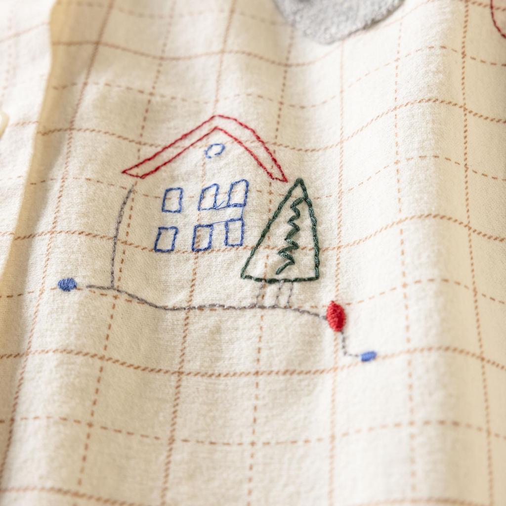 2025 Autumn/Winter Women's Mori Girl Style Plaid Embroidered Long Sleeve Shirt