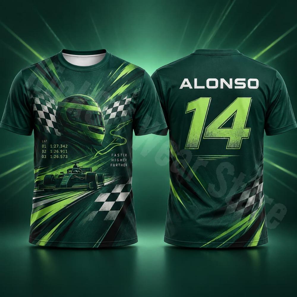 Alonso 14 Men's T Shirt Summer Racing Style Graphic Tee Speed Streetwear Casual Wear Unisex Men Women Motorsport Fan Clothing