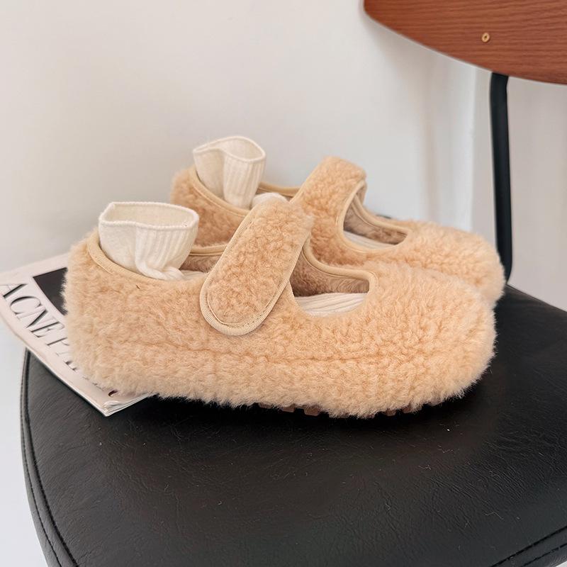 inner height increase lamb wool shoes women wear new Korean version of velvet thermal cotton shoes flat Mary Jane Doudou shoes in winter