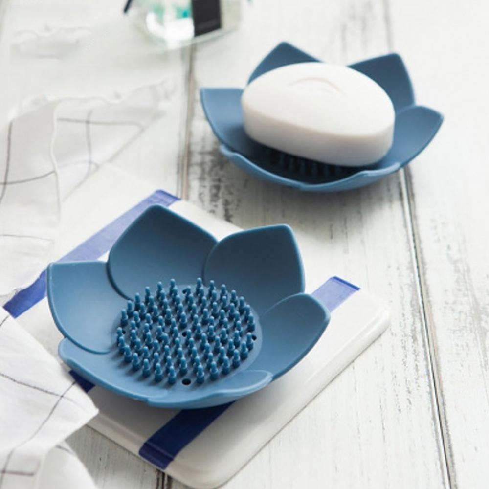 Newest Soap Box Lotus Shape Non lip Portable Silicone with Drain Soap Box Hole for Bathroom Kitchen Soap Pan Bathroom Accessorie