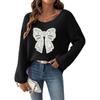 Women's European & American Bow Embroidery Pullover Sweater with Loose Micro-flared Sleeves