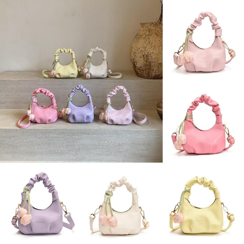 Tulip Sweet Decorative And Folded Design Solid Color Children Bag Shoulder