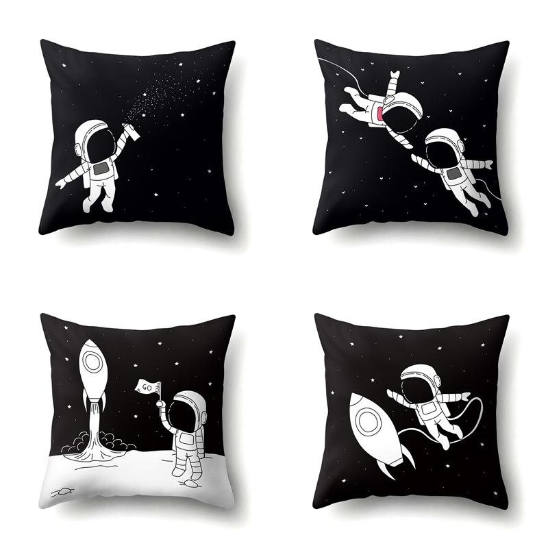 Astronaut Polyester Pillow Case Style Floral Print Peach Leather Velvet Pillow Case Creative Moon Car Waist Cushion Cover