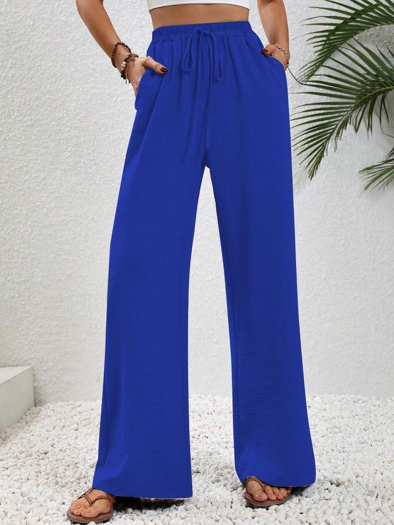 Women's Versatile Solid Color Wide-Leg Floor-Length Casual Pants