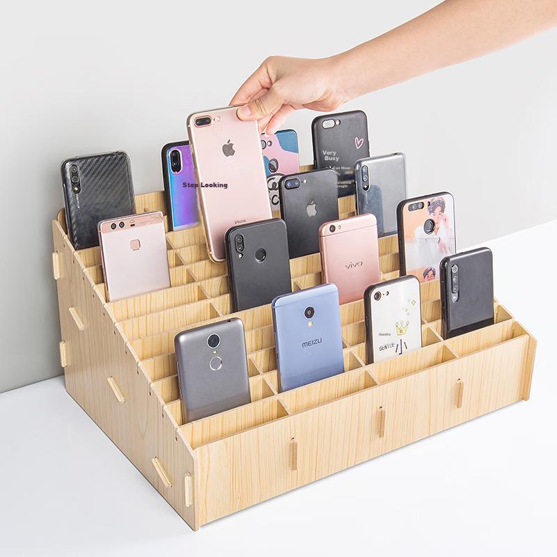 Jinlongxing Wooden Desktop Multi-Compartment Phone Storage Box for Office Meetings, Classrooms, And Schools, 36 Slots
