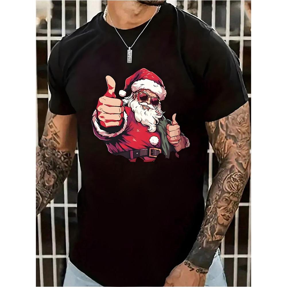 Santa Fitness Printed Men's T-shirt Fitness Sports Men's Short Sleeve Top Daily Running Workout Men's Crew Neck T-shirt