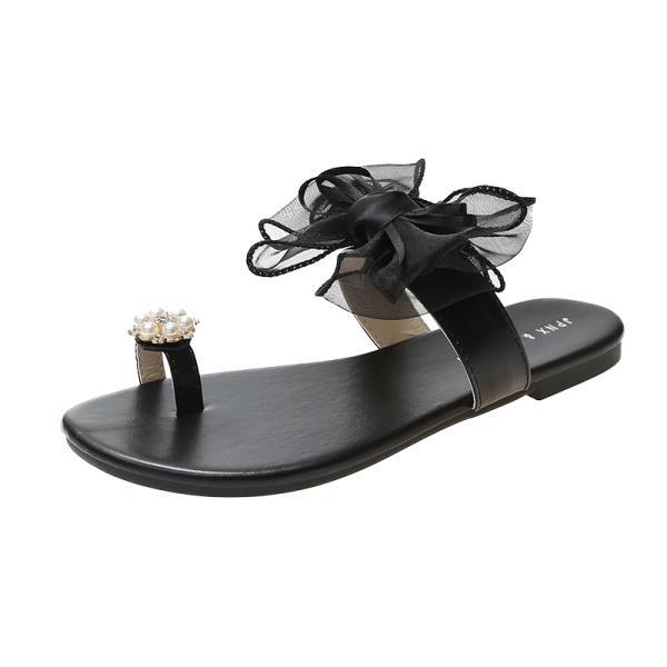 Shoes Women Slippers Casual Slides Butterfly -Knot Pantofle String Bead Low Soft Luxury Flat  Summer Basic Fabric Scandals H