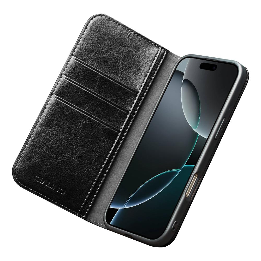 QIALINO Pro iPhone 17 Pouzdro Peněženka Stojánek Pravá Hovězí Kůže Kryt na Telefon