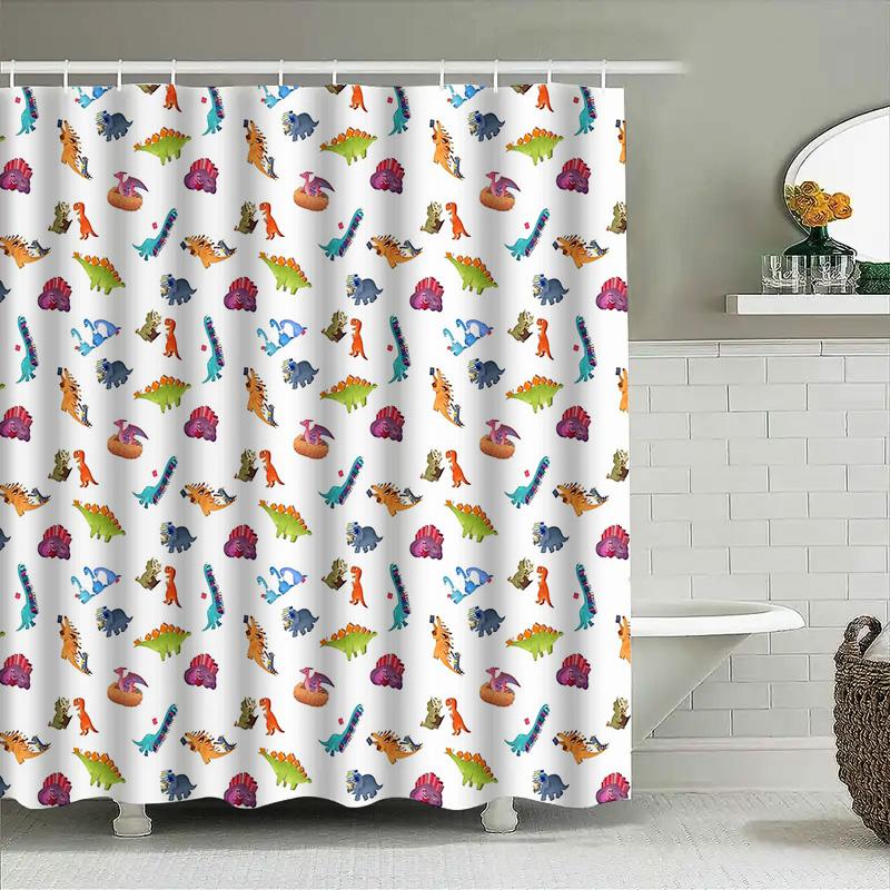Dinosaur Shower Curtain Waterproof Cute T Rex Jungle Animals Bathroom Decor Set Vintage Farmhouse Coastal Pattern Fabric Backdro