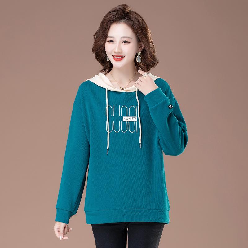 Plus Size Hooded Sweatshirt for Middle-aged Women - Spring/Autumn 2025 Loose Fit Top