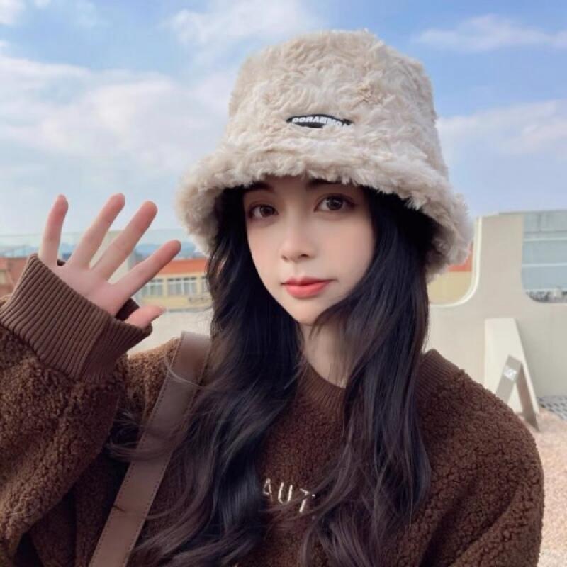 Rabbit fur hat, bucket hat, women s hat, beanie beige