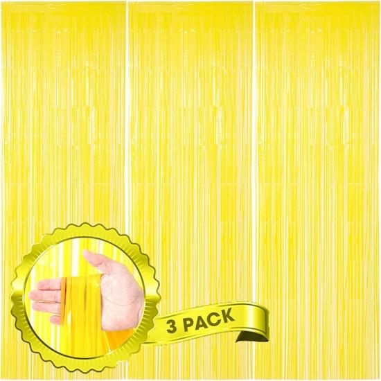 3 Pack 3.3x8.2 Feet Gold Foil Fringe Backdrop Curtains, Tinsel Streamers, Fringe Backdrop for 2025 New Years Eve, Graduation, Birthday, Baby Shower,