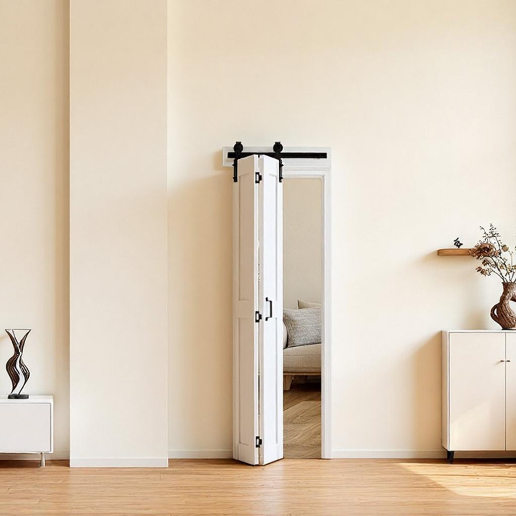 Porte de Grange Pliante, 609 x 2134 mm, Portes de Placard Coulissantes Pliantes en MDF, Kit de Quincaillerie Inclus, Conception Gain de Place en H, Nécessite un Assemblage, pour Chambre à Coucher,