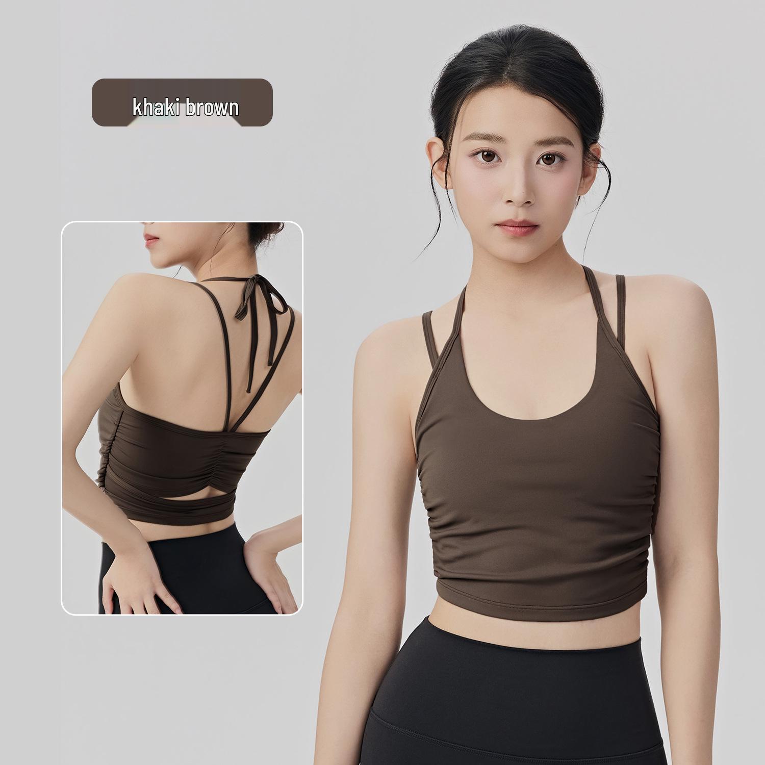 

Color Block Women s Pleated Halter Fitness Tank Top with Chest Pads Large