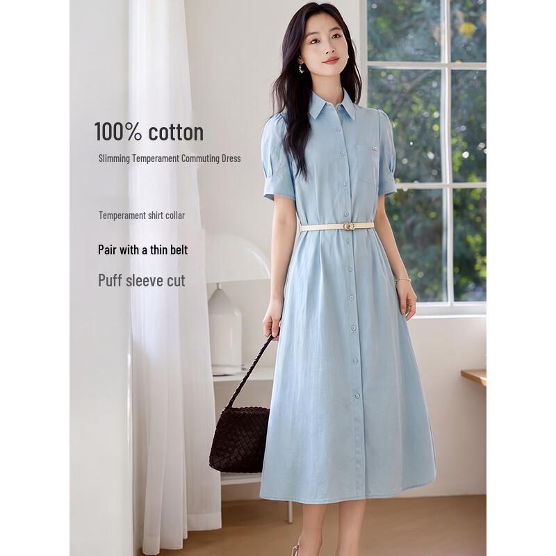 Chushen Women s Short Sleeve Shirt Collar Midi Dress XL