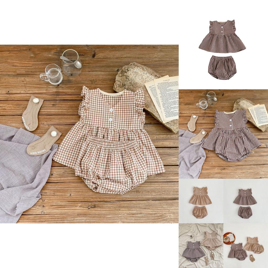 Adorable Summer Checked Top And Shorts Set For Baby Girls With Comfortable Cotton Fabric