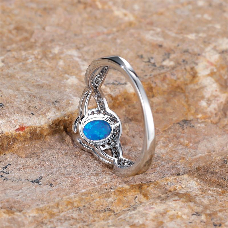 Small Oval Stone Blue Opal Ring White Zircon Hollow Infinity Engagement Rings For Women Trendy  Color Wedding Band Jewelry