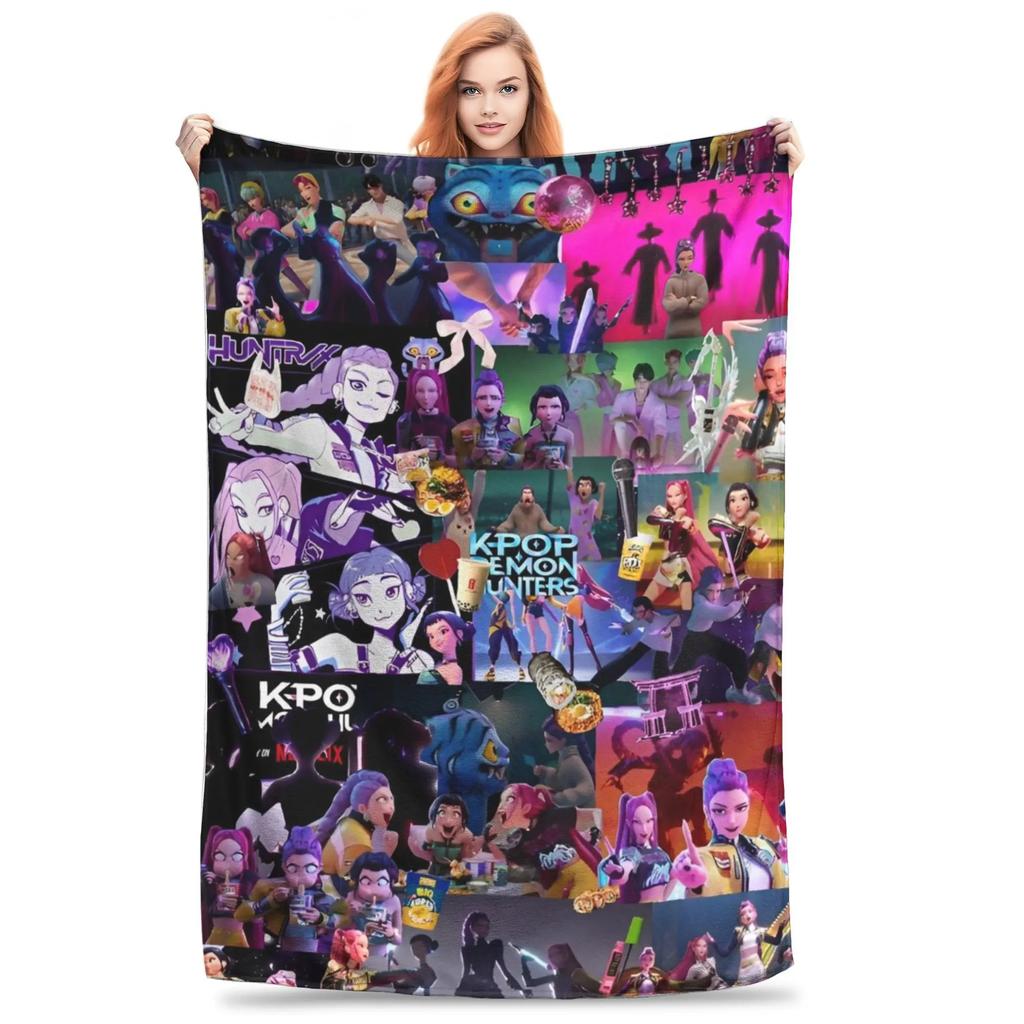 K-Pop D-emon H-unters Anime flannel blanket, soft and comfortable, suitable for home travel party gifts