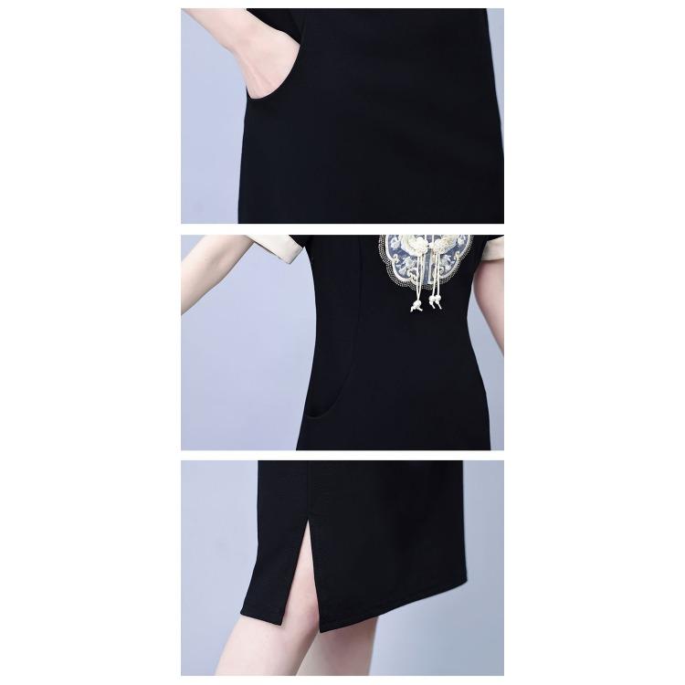 Sommer Schlank Chinesisches Stickerei Kleid Figurbetont Midi Bauch kaschierend Jugendlich Stilvoll