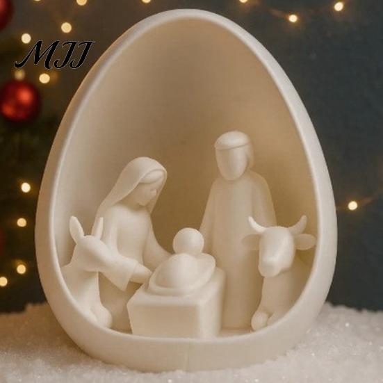 Minimalist Religious Decor Mini Nativity Scene Figurine, Christmas with Holy Family in Egg, Unique Souvenirs 3D Printed Tabletop Ornament for