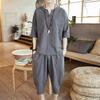 Men's Chinese Linen Pajama Set: Short Sleeve Hanfu Top with Frog Buttons and Cotton Linen Capri Pants In Trendy Loose Fit