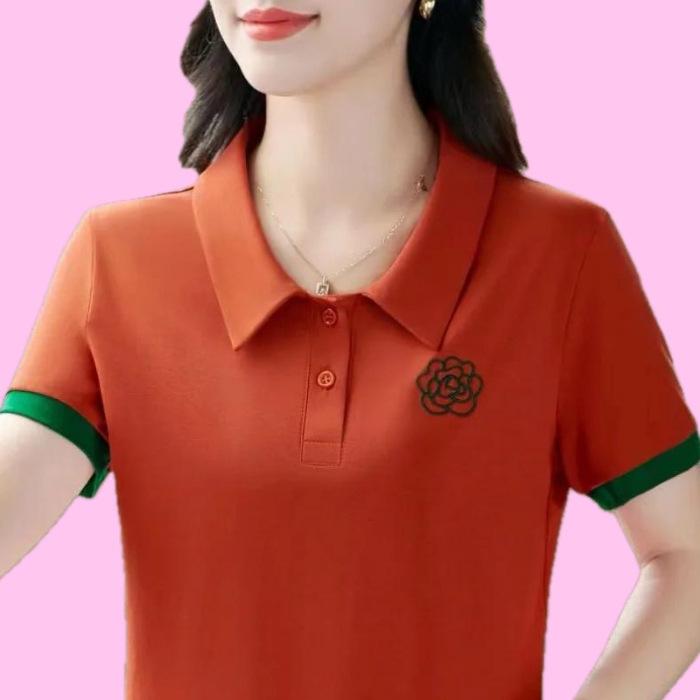 

Новая рубашка поло Temperament Футболка с короткими рукавами для женщин на лето Похудение и замедление старения Универсальный топ для похудения 4XL оранжевый