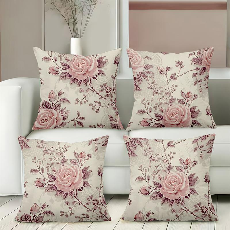 Blumenmuster Kissenbezüge Set aus 4 Stück für Zuhause Polyester Kissenbezug, Sofa Dekokissenbezug Kopfteilkissen