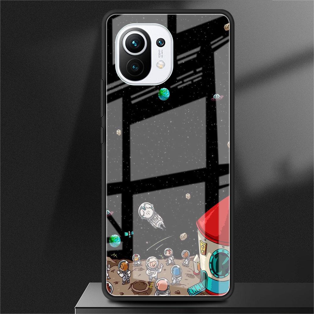 Glass Case For Xiaomi Poco X3 NFC 11 Lite 11T F3 M3 For Redmi Note 11 10 9 8 Pro 10S 9S 9A 9C Phone Cover Astronaut Spaceship