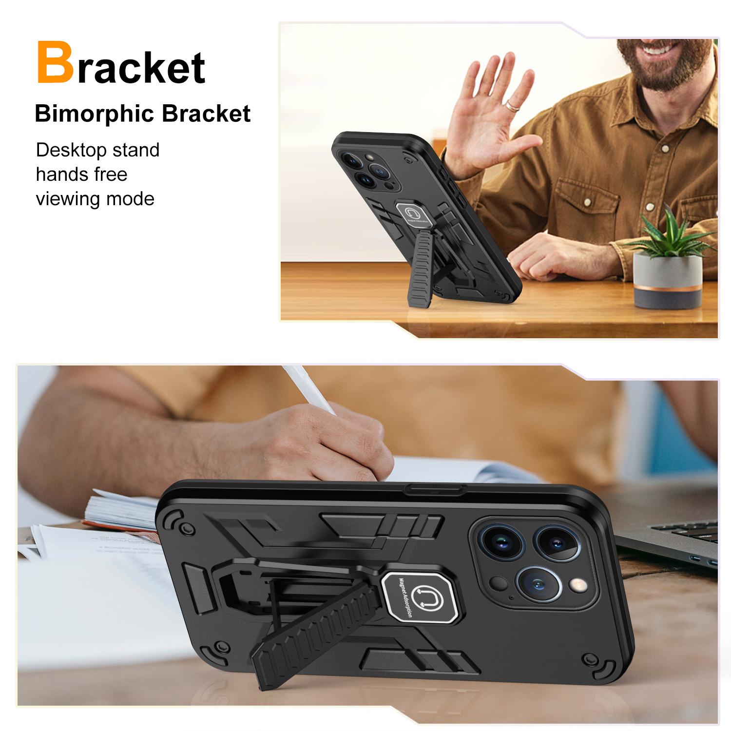 

For iPhone 13 Pro Kickstand Case Shockproof Mobile Phone Back Cover Black