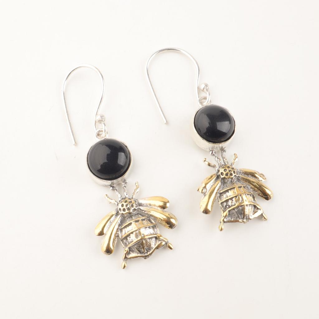 Natural Black Tourmaline Gemstone 925 Sterling Silver Handmade Hook Earrings 2" EE-154-27