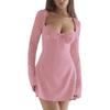 European & American Slim Fit Lace A-Line Dress with Long Sleeves - Sexy, Bust-Hugging Design