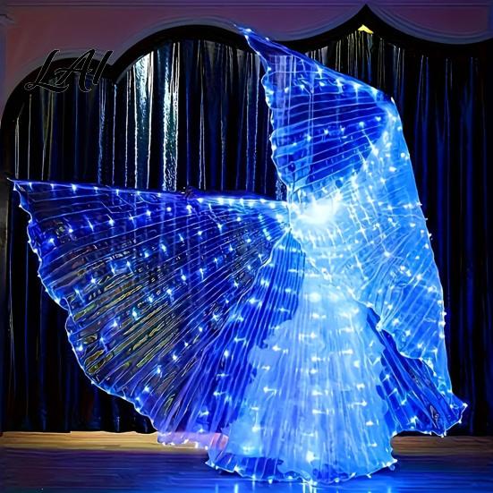 LED Belly Dance Wings Light Up for Adults Kids Glowing Halloween Costume Performance Props Colorful with Lights Luminous Foldable Stage Shows