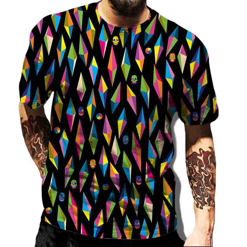Men's Square Color Tie-Dye T-Shirt, Street Style, Casual, Fashionable, Breathable, Sporty