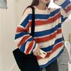 Womens Oversized Striped Long Sleeve T-Shirt Loose Fit Cotton Blend Top Comfortable Casual Wear