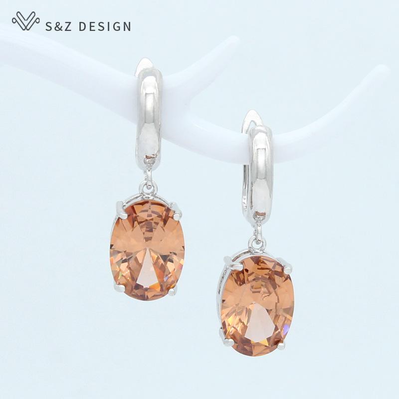 Moda owalne różowe złoto kolor cyrkonia jajko kształt spadek kolczyki dla kobiet biżuteria dziewczęca wesele prezent