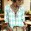 Women's Casual Print Ruffle V-Neck Tie-Front Top for Everyday Wear